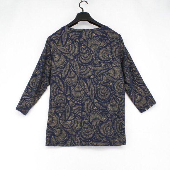 Karen Scott Women Plus Size Blue 3/4 Sleeve Henley Button Neck Printed Top - Picture 5 of 6